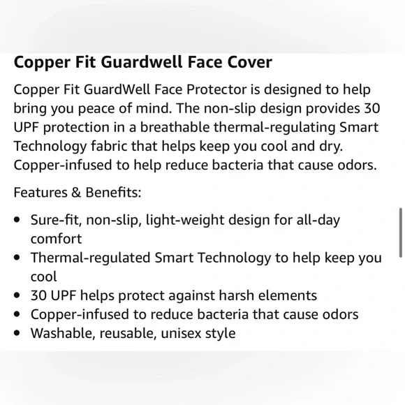 Copper Fit Unisex Adult Guardwell Face Cover and Neck Gaiter, Blue - Picture 3 of 5